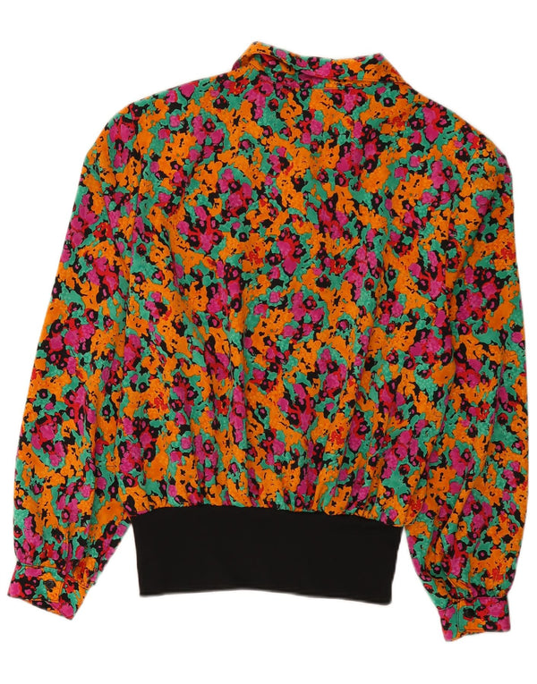 Vintage Damen LangarmBluse Top UK 16 Großes mehrfarbiges Blumenmuster