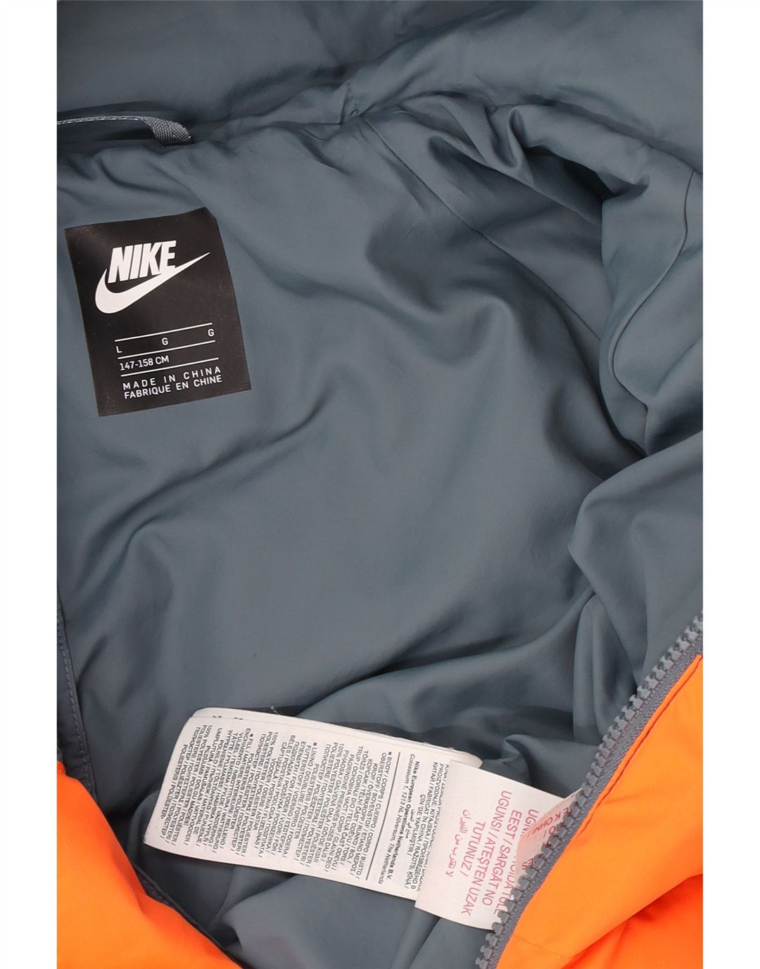 Nike Jungen-Jacke mit Kapuze, gepolstert, 12–13 Jahre, Größe L, Marineblau, Farbblock