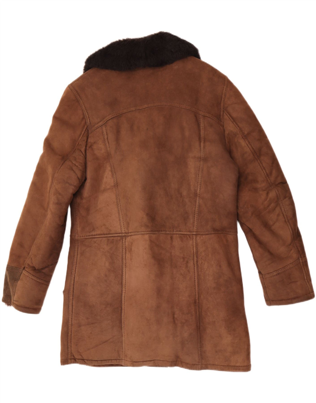 Vintage Herren Shearling Overcoat UK 38 Mittelbraunes Colourblock-Leder