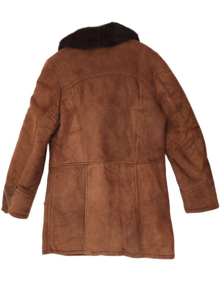 Vintage Herren Shearling Overcoat UK 38 Mittelbraunes Colourblock-Leder