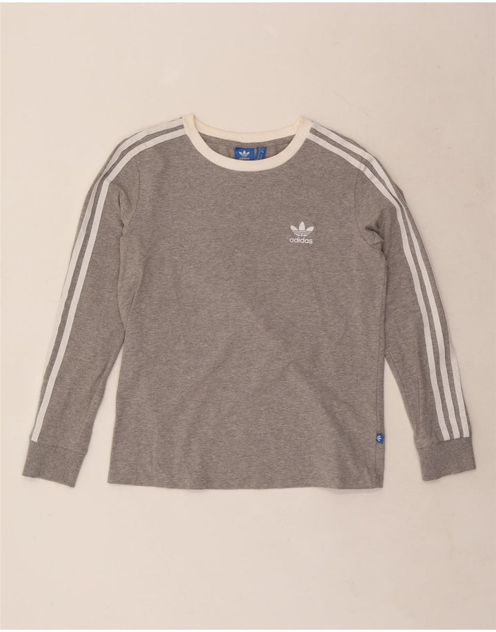 Adidas Damen Top Langarm UK 12 Mittelgrau gefleckte Baumwolle
