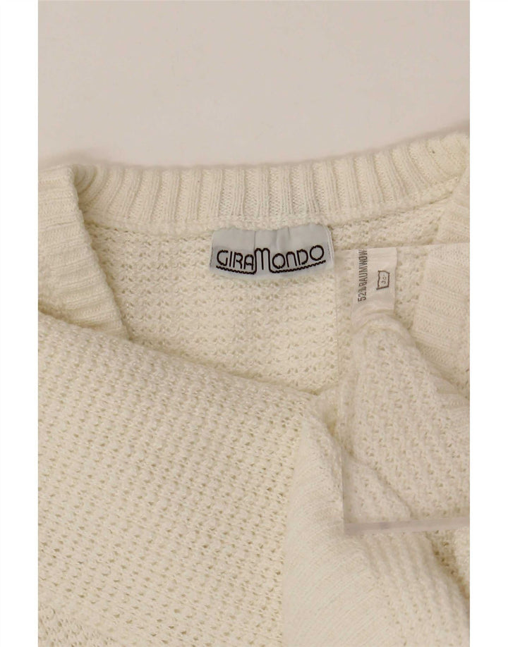 Giramondo Damen-Pullover mit V-Ausschnitt, UK 12, mittelweiße Baumwolle