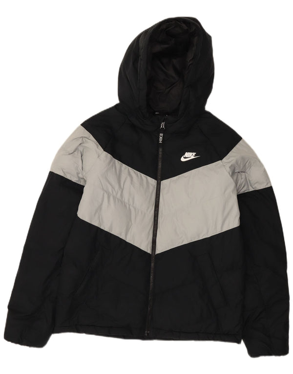 Nike Wattierte Jacke mit Kapuze für Jungen, 13–14 Jahre, XL, schwarzes Farbblock-Polyester