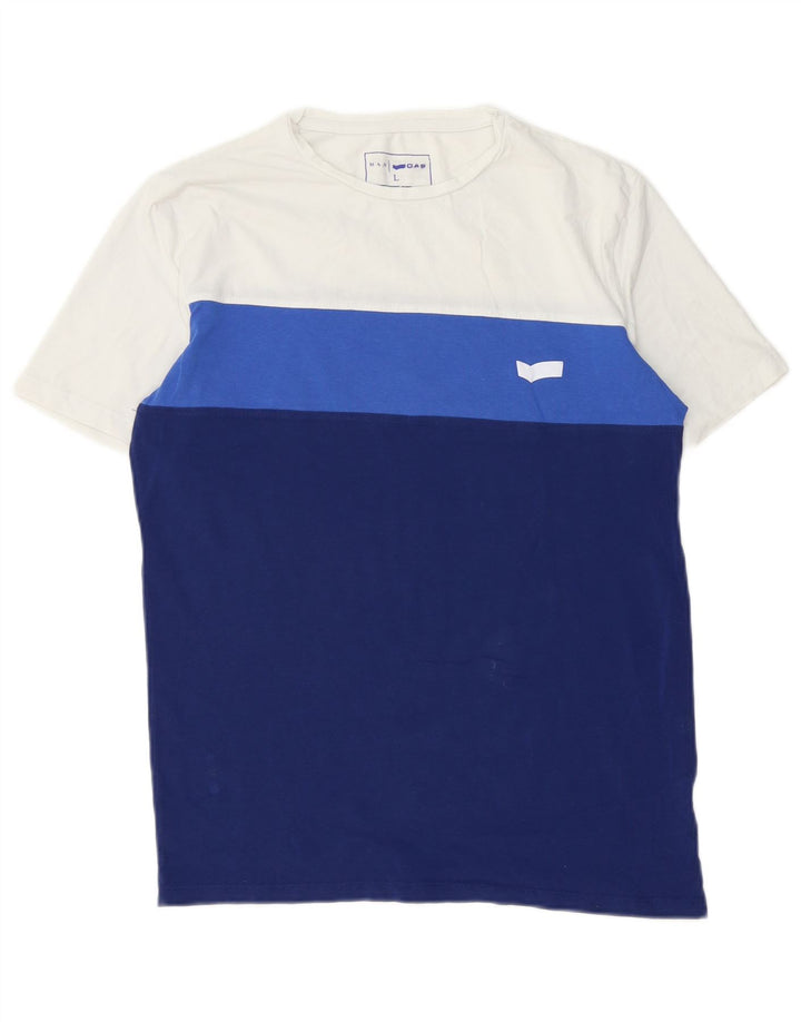 Gas Herren T-Shirt Top Large Blau Colourblock Baumwolle