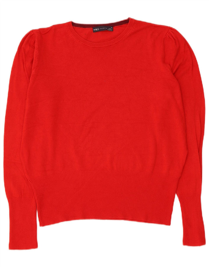 Marks & Spencer Damen-Pullover mit Rundhalsausschnitt, UK 14, Größe L, rote Viskose