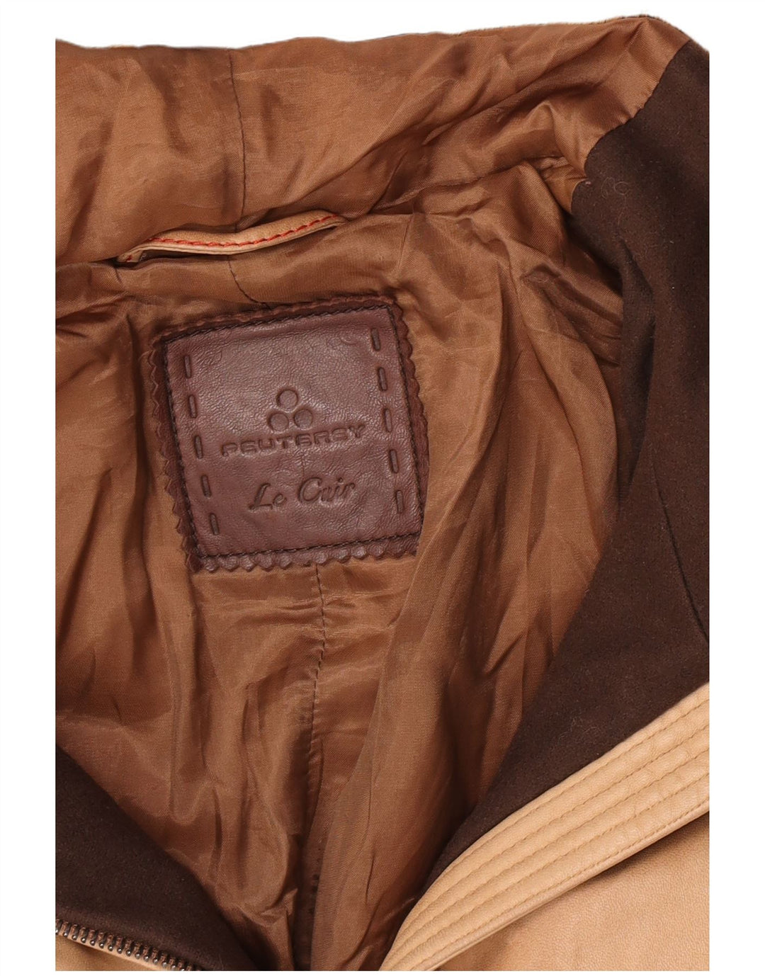 PEUTEREY Gepolsterte Damen-Lederjacke mit Kapuze, UK 10, kleines braunes Leder