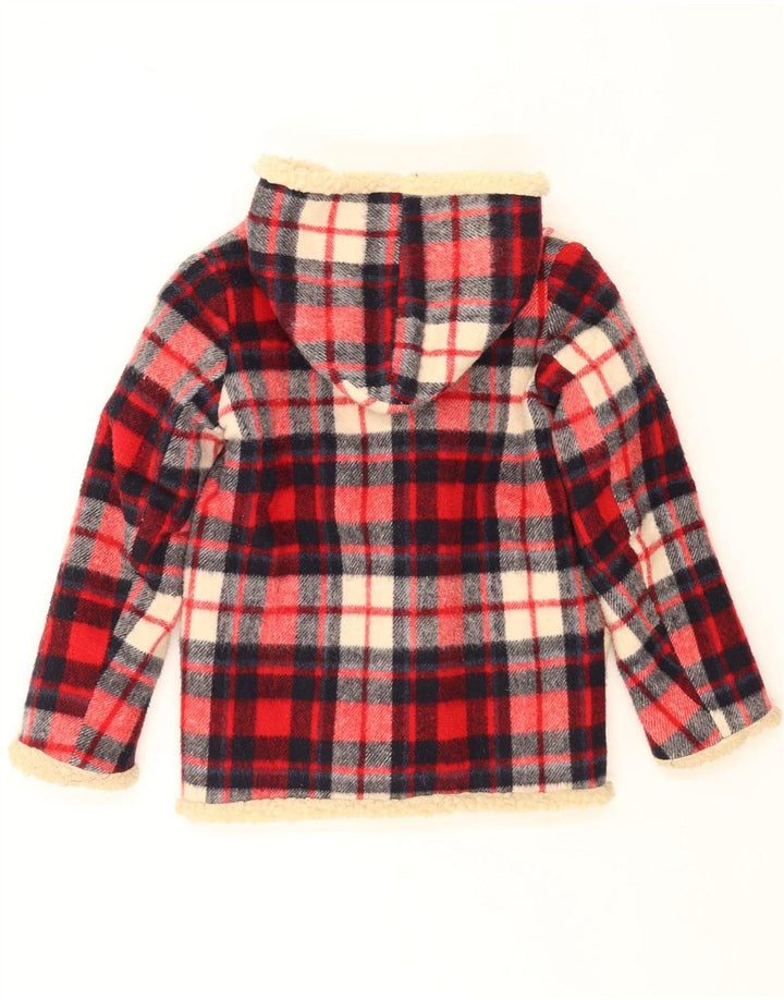 SIMONE Sherpa-Duffle-Jacke mit Kapuze für Mädchen, 9–10 Jahre, rot kariert