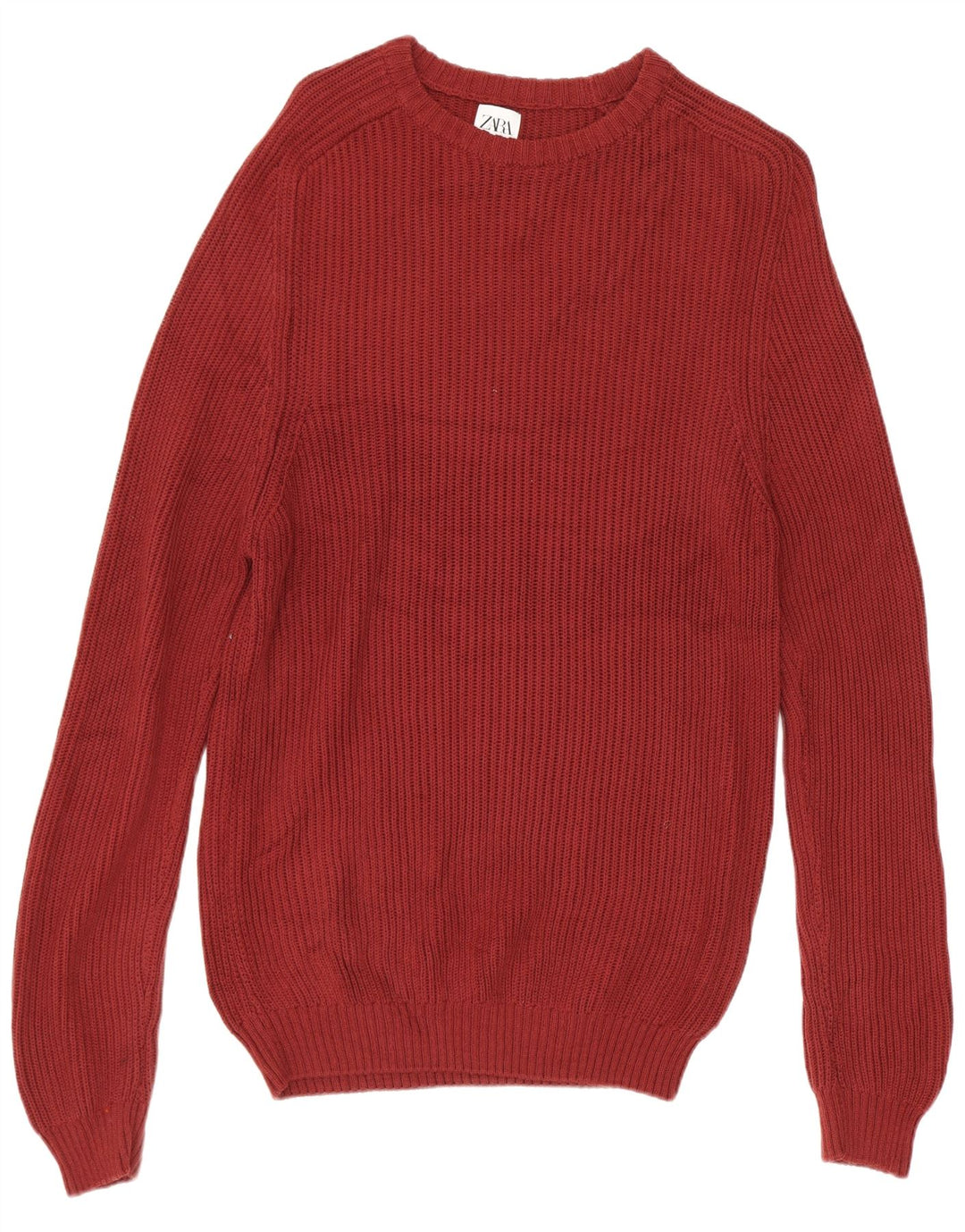 Zara Herren-Pullover mit U-Boot-Ausschnitt, mittelgroße burgunderfarbene Baumwolle