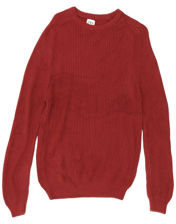 Zara Herren-Pullover mit U-Boot-Ausschnitt, mittelgroße burgunderfarbene Baumwolle