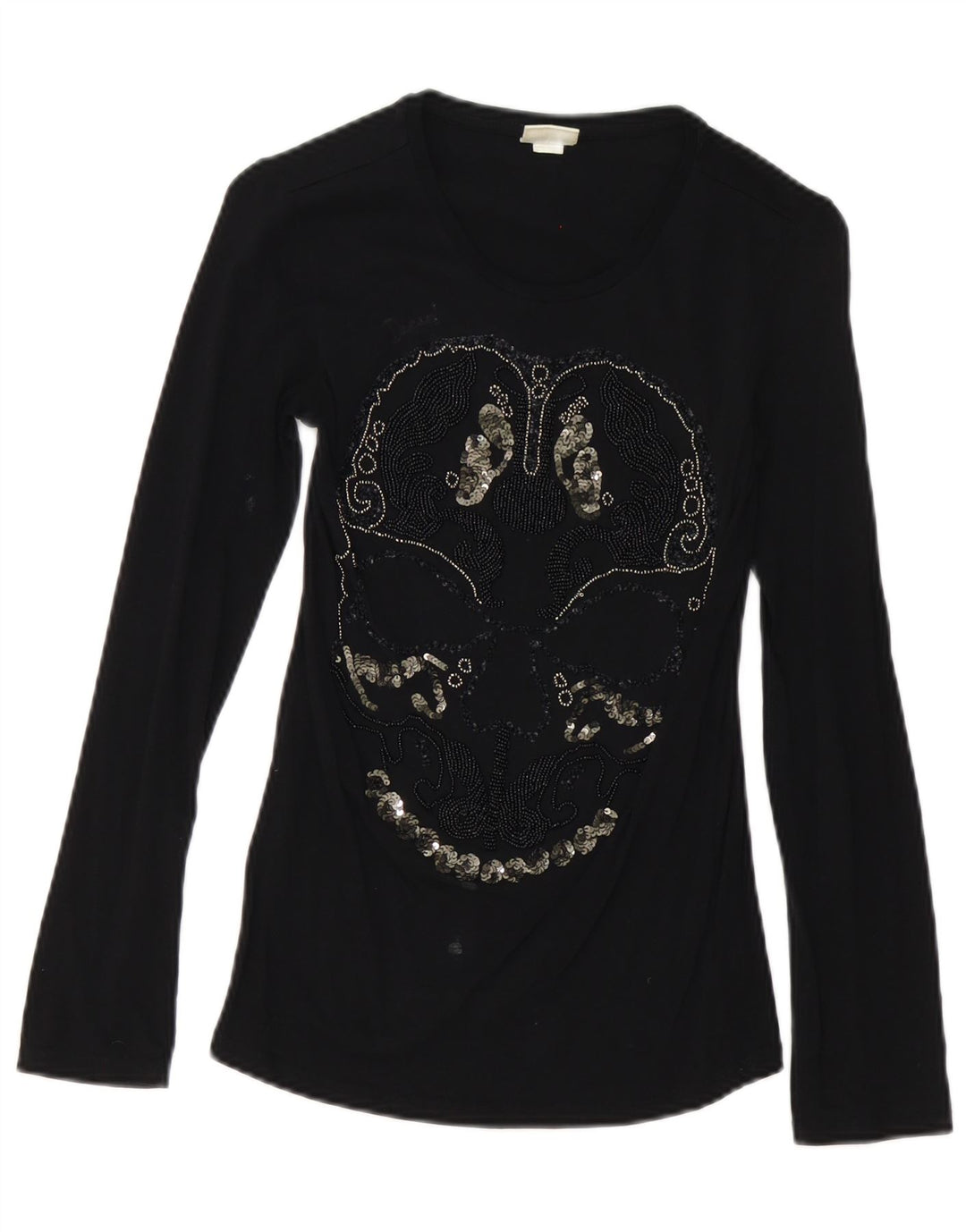 Diesel Womens Graphic Top Langarm UK 8 Small Schwarz Baumwolle