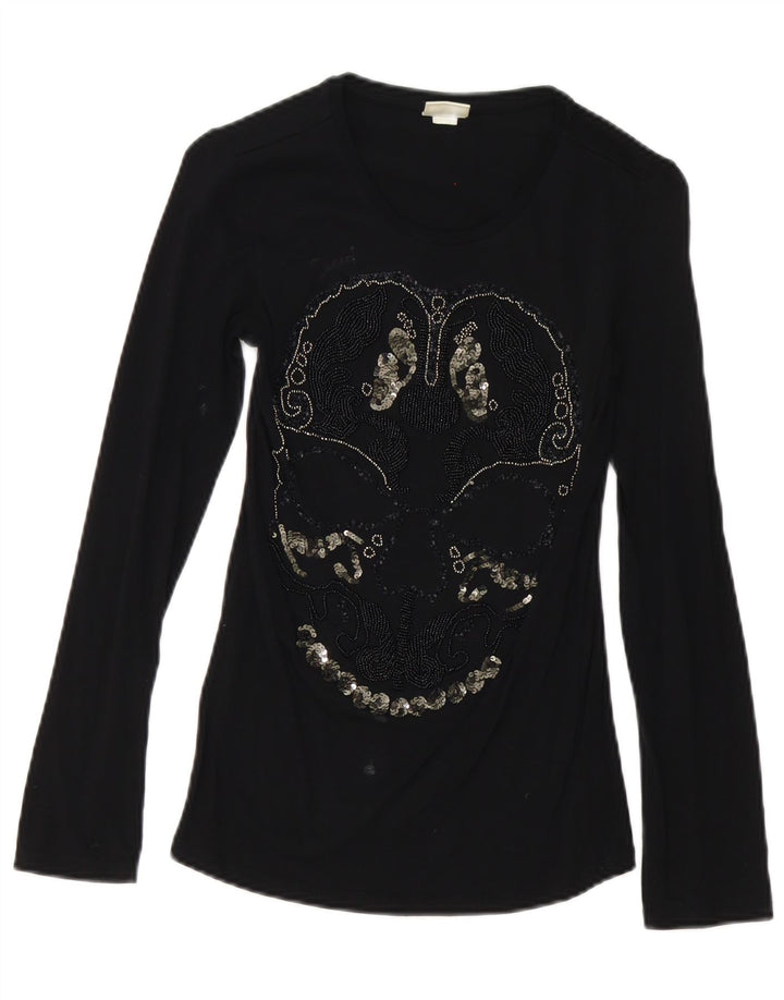 Diesel Womens Graphic Top Langarm UK 8 Small Schwarz Baumwolle