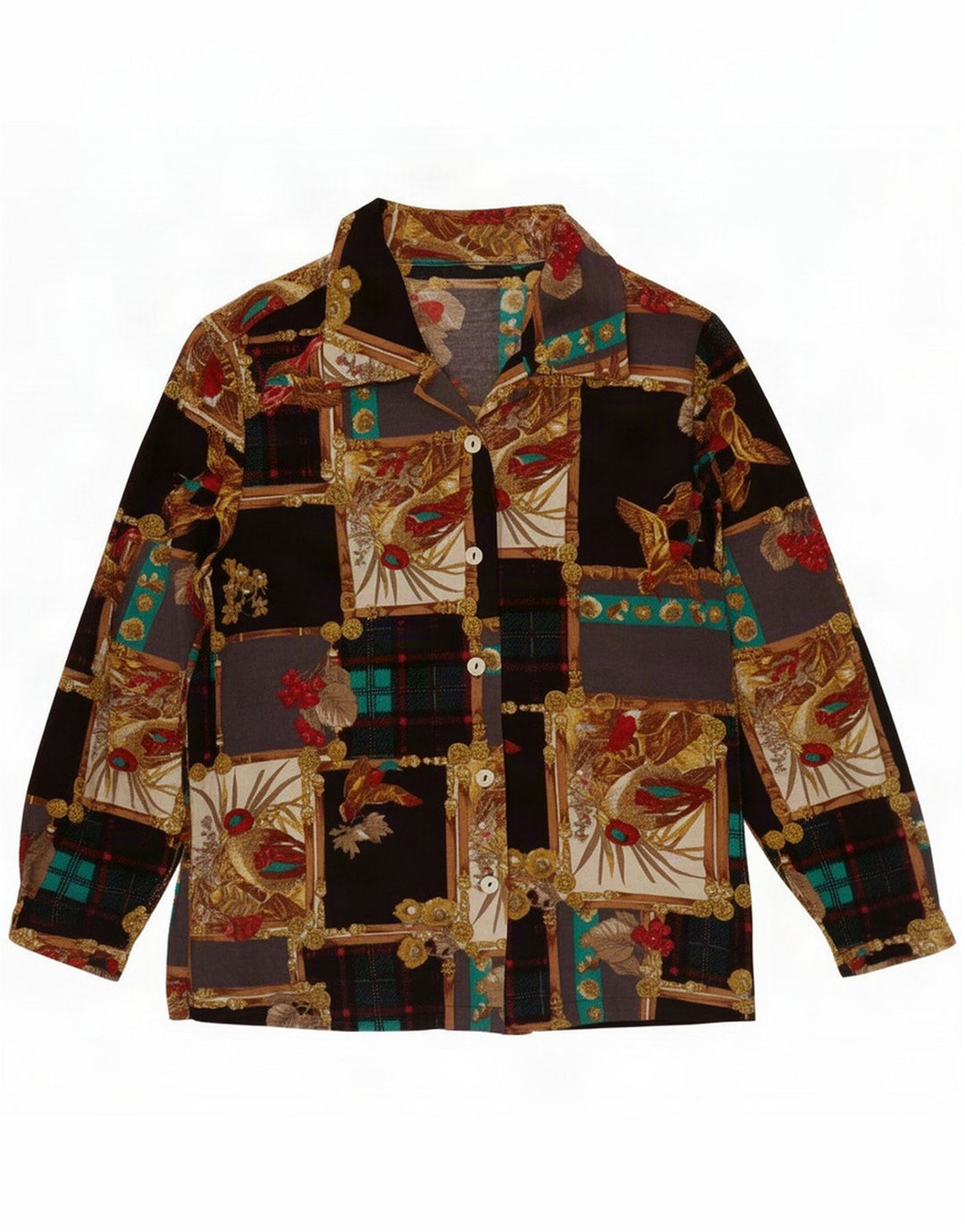 Vintage Womens Abstract Pattern Shirt Bluse UK 16 Large Black