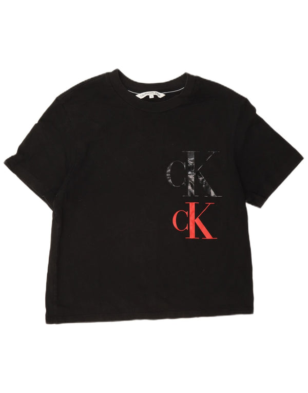 Calvin Klein Jeans Damen Crop Graphic T-Shirt Top UK 14 Medium Schwarz