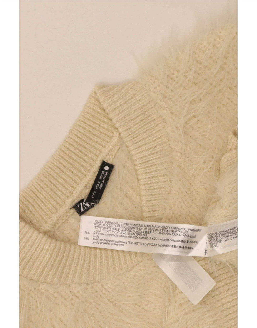Zara Damen Crop Cardigan Pullover UK 8 Small Beige Polyester