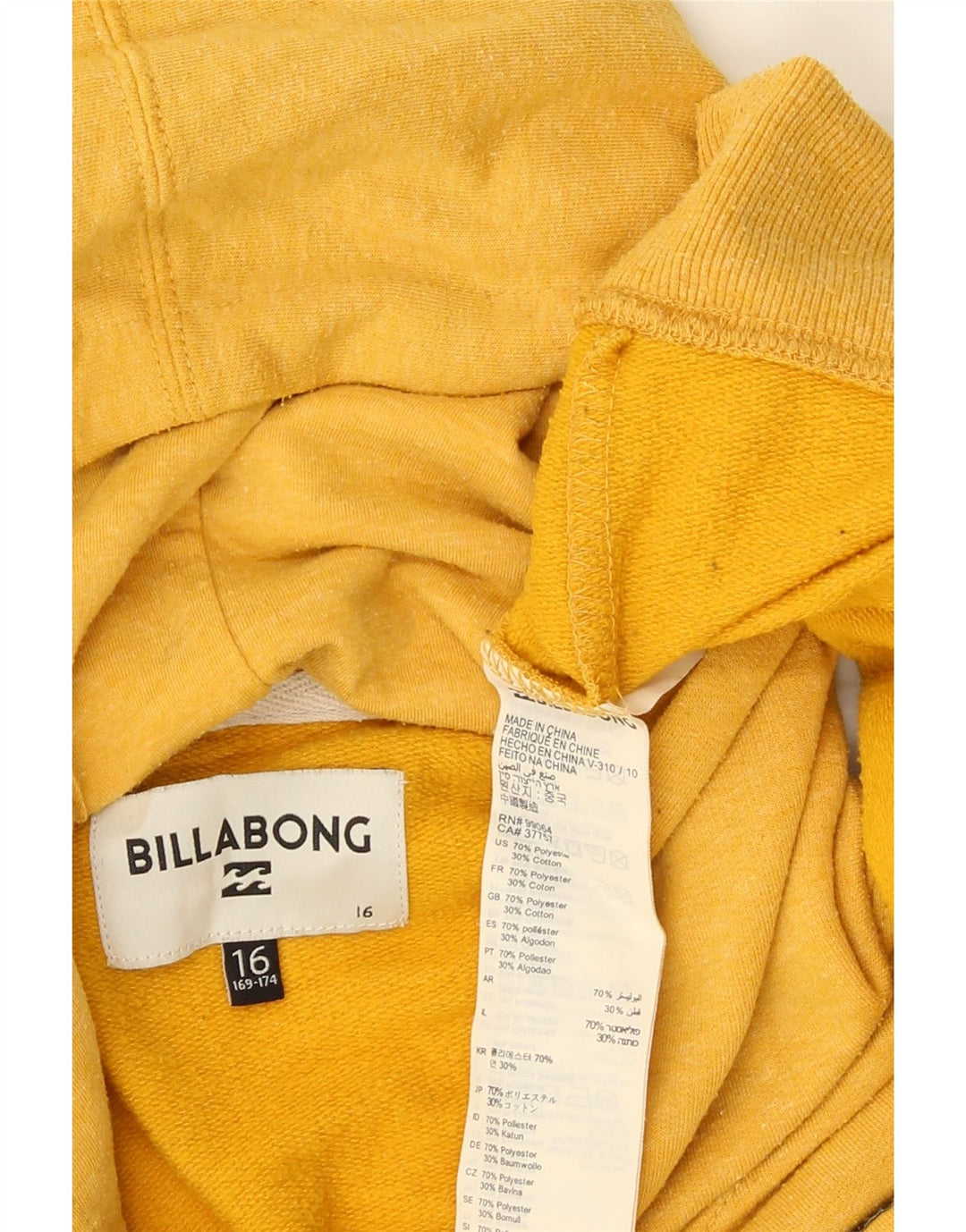 Billabong Kapuzenpullover für Jungen, 15–16 Jahre, gelbes Polyester
