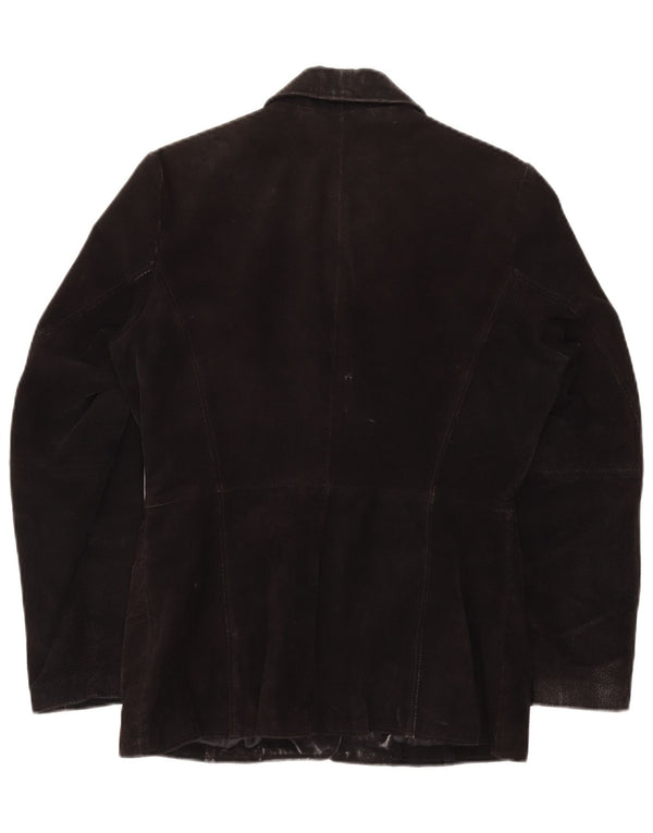 GYPSY Damen 3-Knopf-Wildleder-Blazerjacke UK 14 Mittelschwarzes Leder