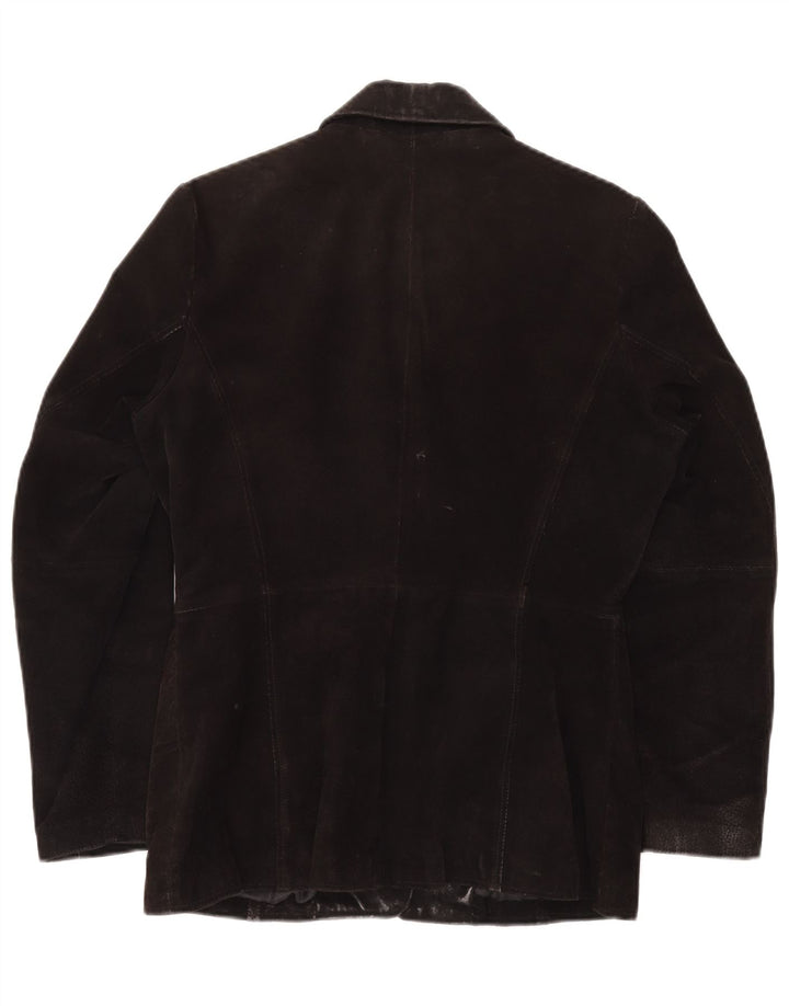 GYPSY Damen 3-Knopf-Wildleder-Blazerjacke UK 14 Mittelschwarzes Leder