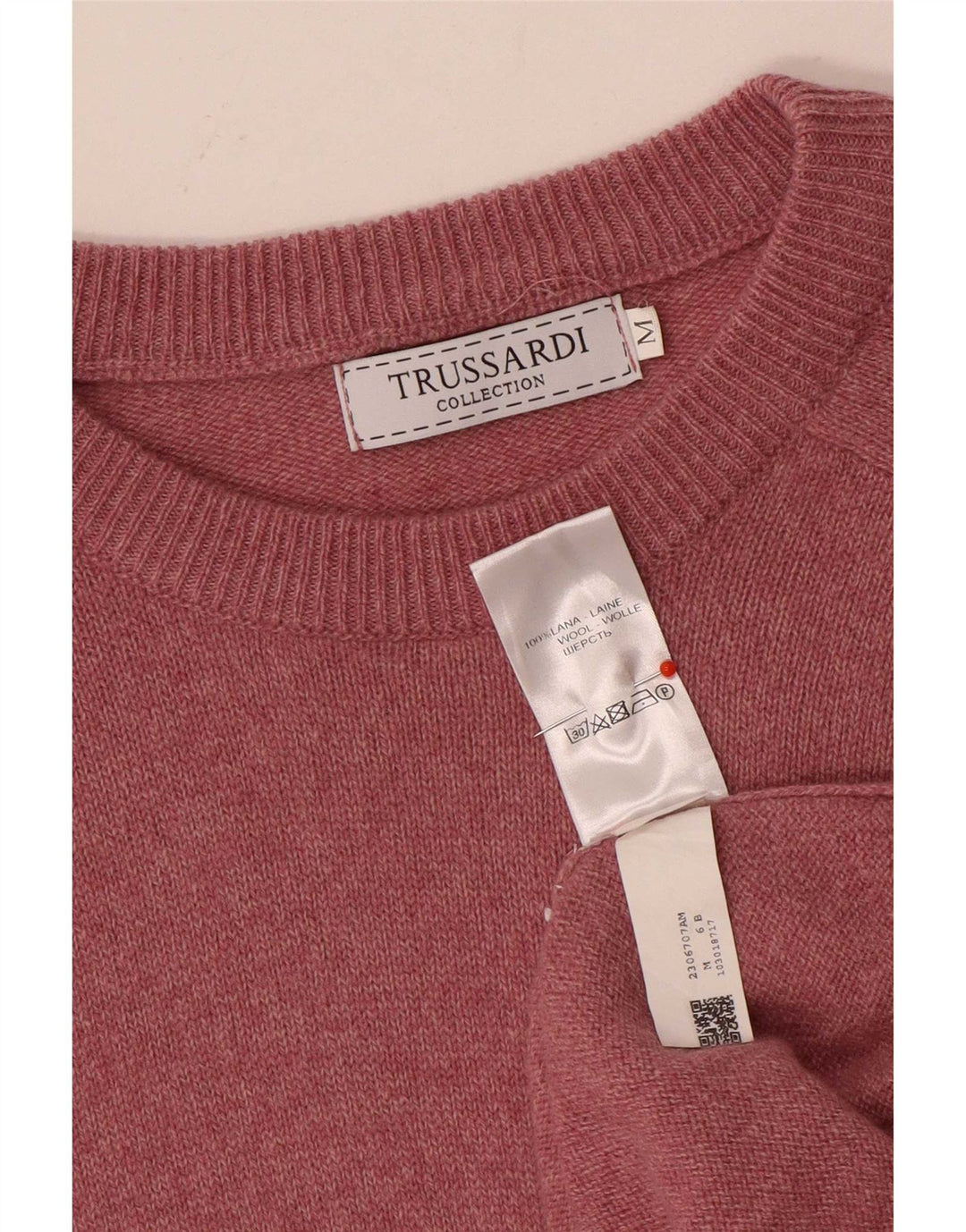 Trussardi Herren-Pullover mit Rundhalsausschnitt, mittelrosa Wolle