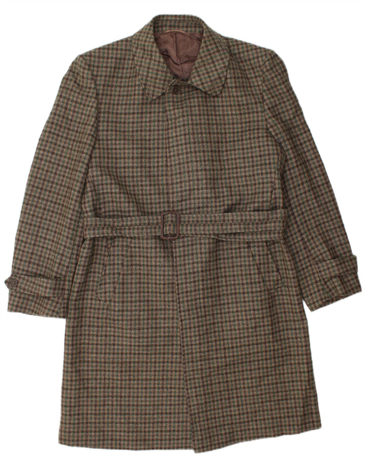 Prandina Herren Trenchcoat IT 48 Mittelbraun karierte Schurwolle