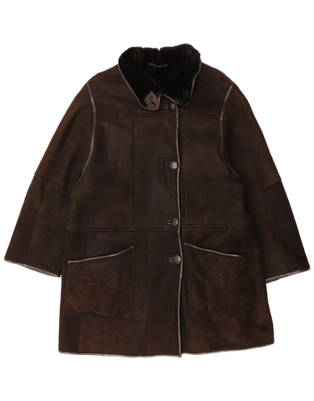 VINTAGE Damen Lammfellmantel UK 14 Großes braunes Leder