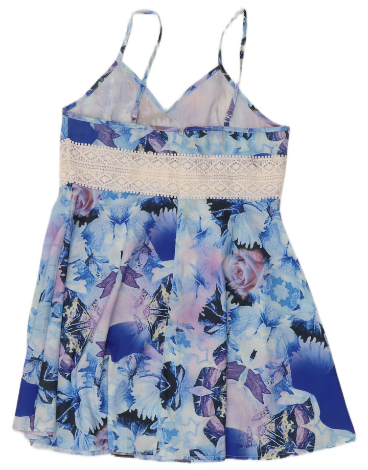 Vintage Damen Cami Top UK 18 XL Blau geblümt