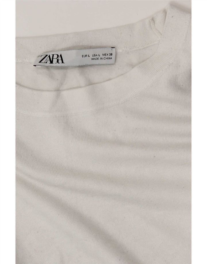 Zara Damen-Pullover mit U-Boot-Ausschnitt, Gr. 14, Weiß