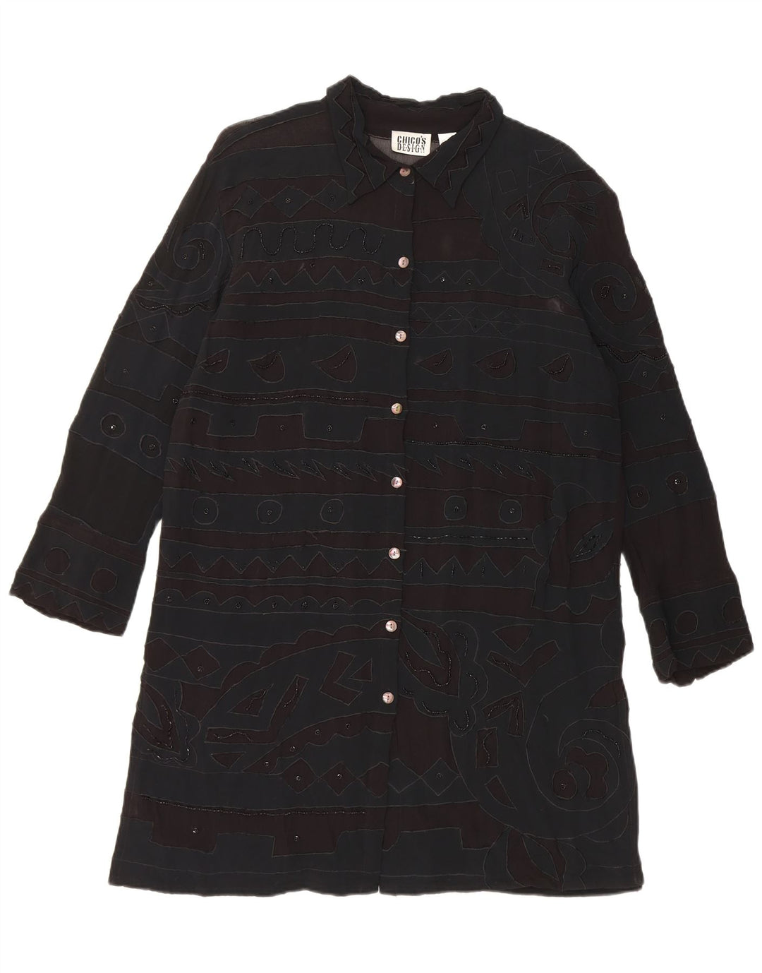 Chico's Damen-Hemdkleid, UK-Größe 44, mittlerer schwarzer geometrischer Viskose