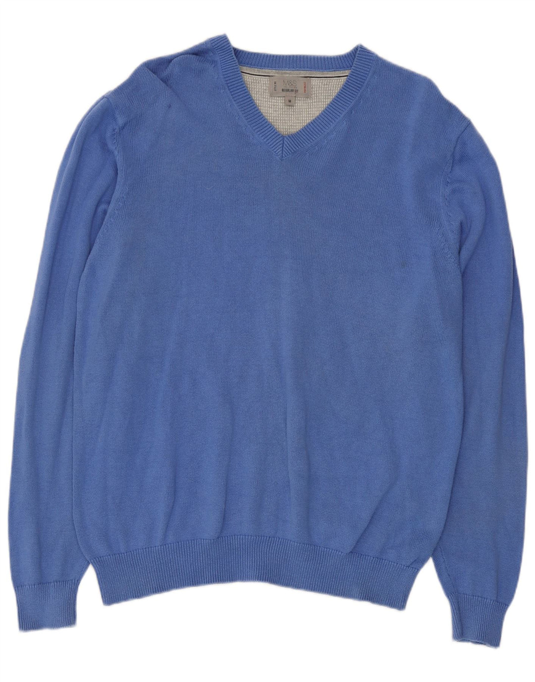 Marks & Spencer Herren-Pullover mit V-Ausschnitt aus mittelblauer Baumwolle