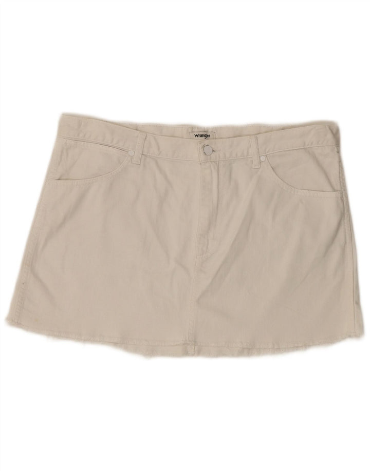 Wrangler Damen Mini-Jeansrock, Größe L, W36, weiße Baumwolle