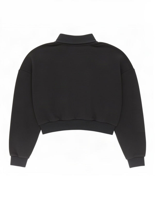 Nike Womens Crop Oversized Zip Neck Sweatshirt Pullover UK 6 XS Schwarz Baumwolle