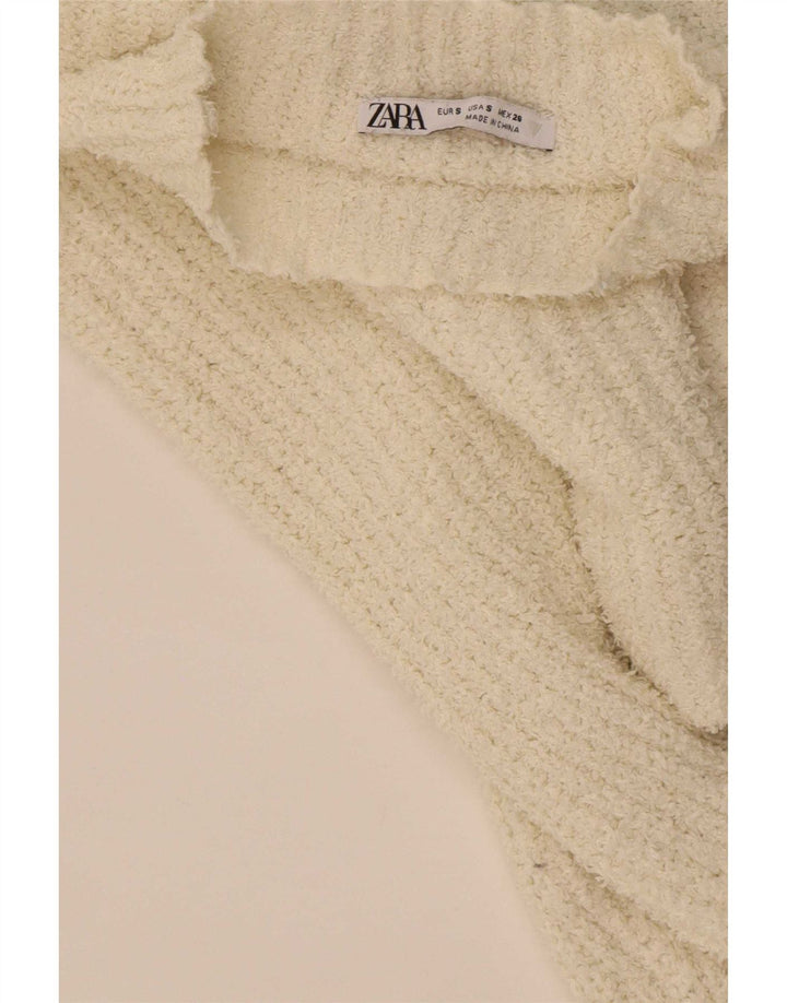 Zara Damen Crop Turtle Neck Pullover Pullover UK 10 Small Off White Polyester