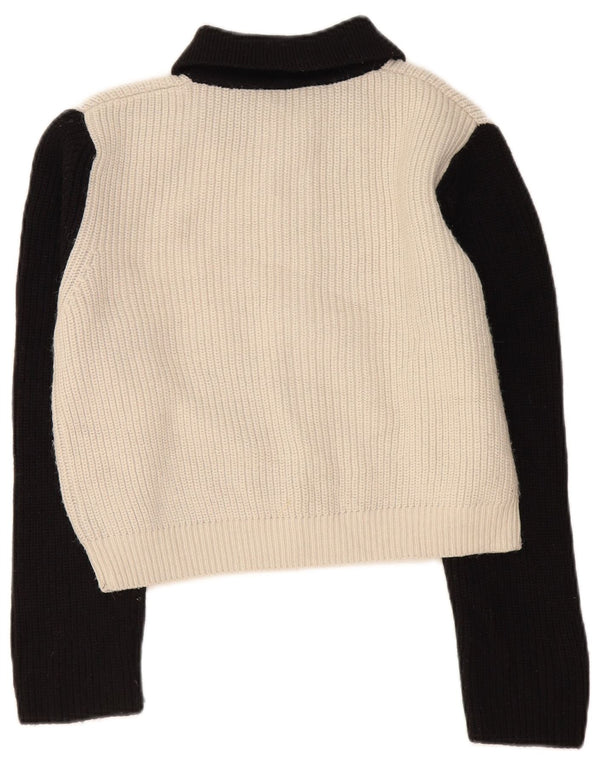 Zara Damen Crop Cardigan Pullover UK 14 Medium Schwarz Colourblock Acryl