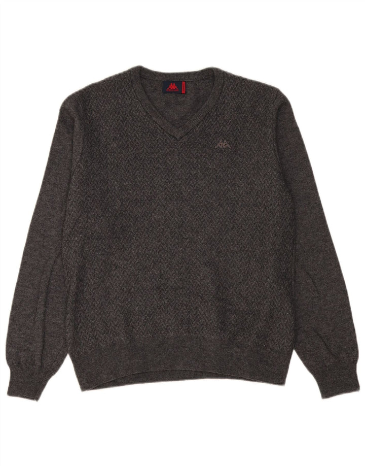 Kappa Herren-Pullover mit V-Ausschnitt, kleine graue Chevron-Wolle