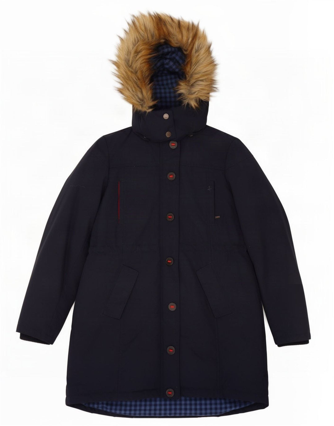 Fat Face Wattierter Damenmantel mit Kapuze, UK 14, mittelmarineblaues Nylon