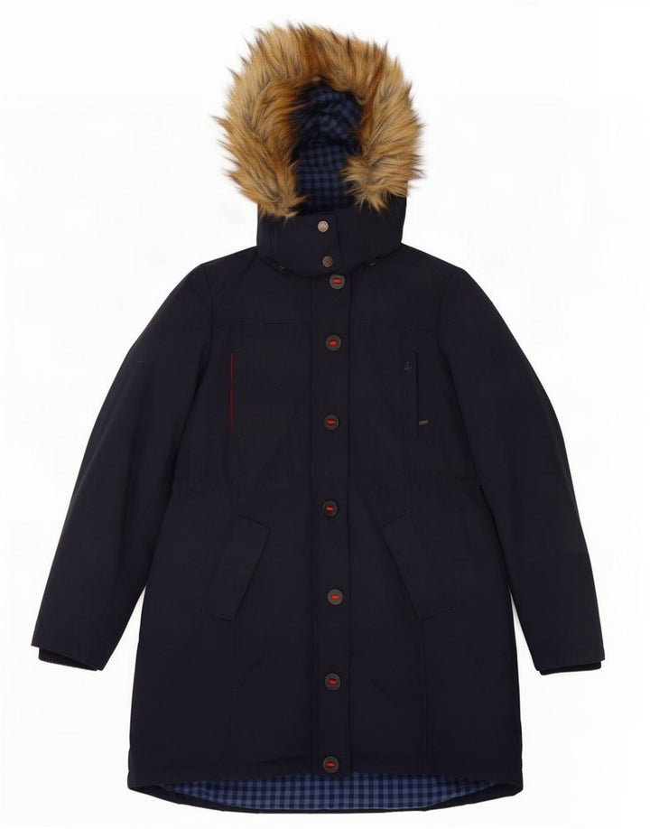 Fat Face Wattierter Damenmantel mit Kapuze, UK 14, mittelmarineblaues Nylon