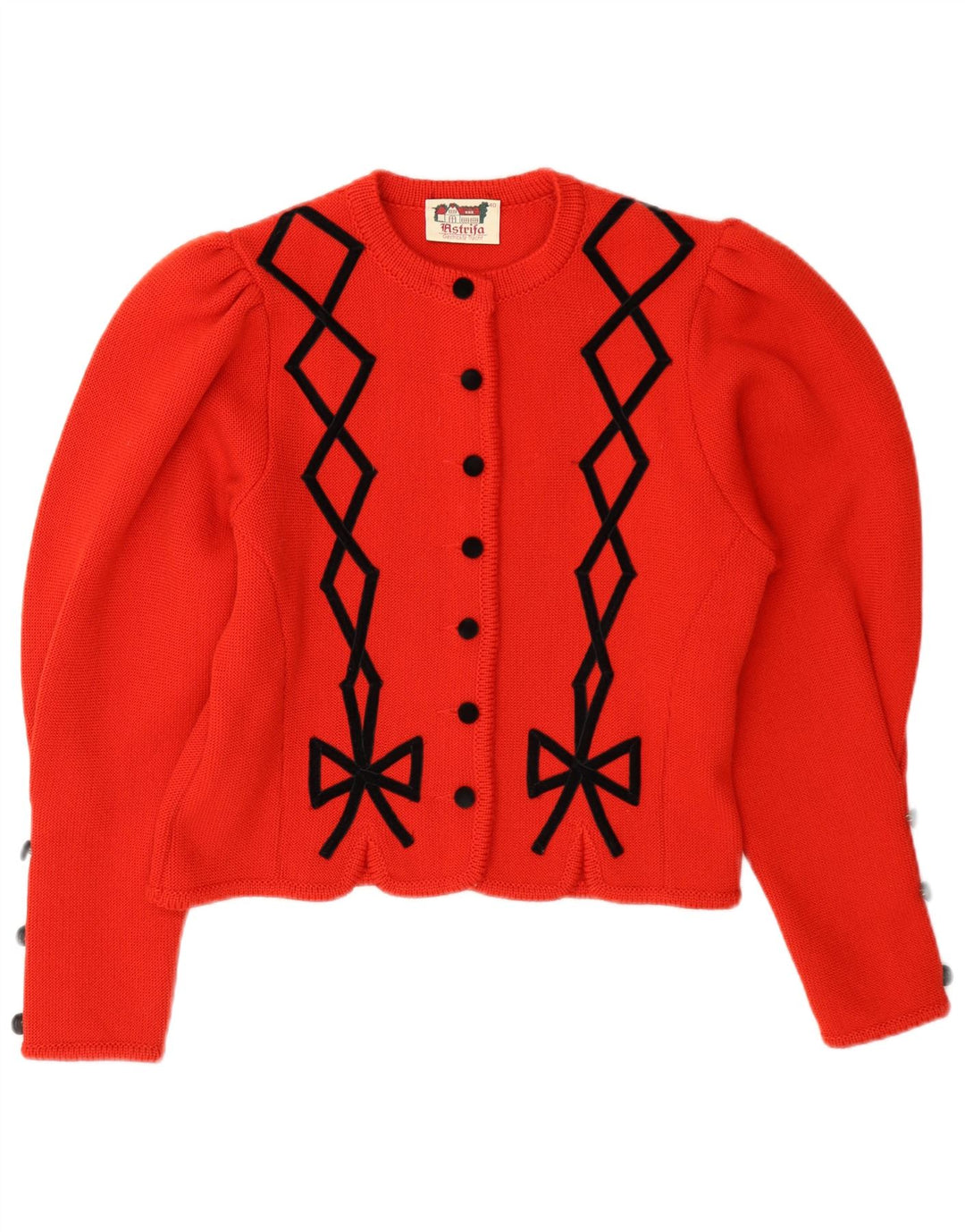 Astrifa Damen Crop Cardigan Pullover EU 40 Mittelrote geometrische Wolle