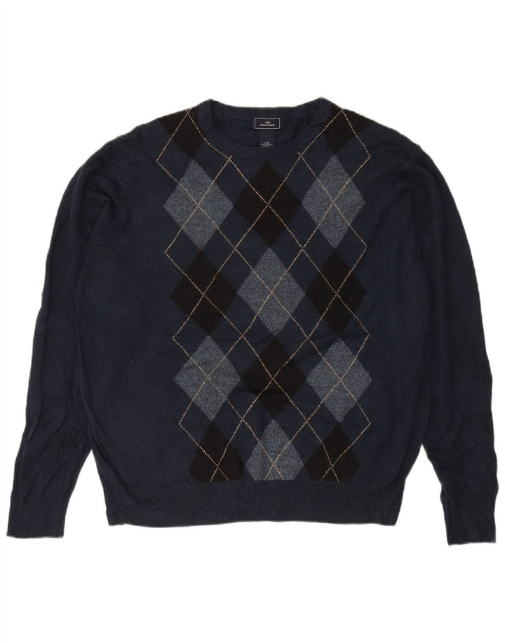 DOCKERS Herren-Pullover mit Rundhalsausschnitt, Größe L, Marineblau mit Argyle-Muster/Diamantmuster