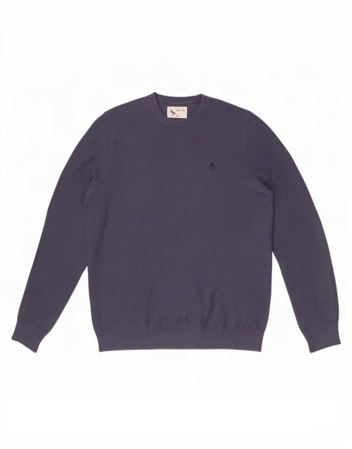 Penguin Herren-Pullover mit Rundhalsausschnitt, groß, aus blauer Baumwolle