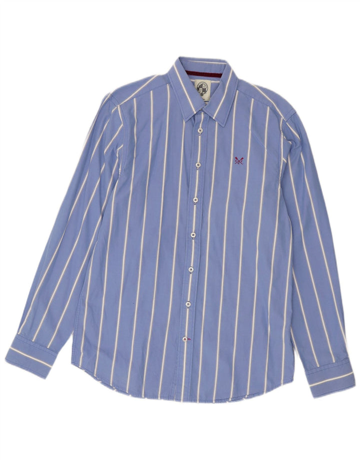 Crew Clothing Herren-Hemd mit maßgeschneiderter Passform, mittelblau, gestreift, Baumwolle