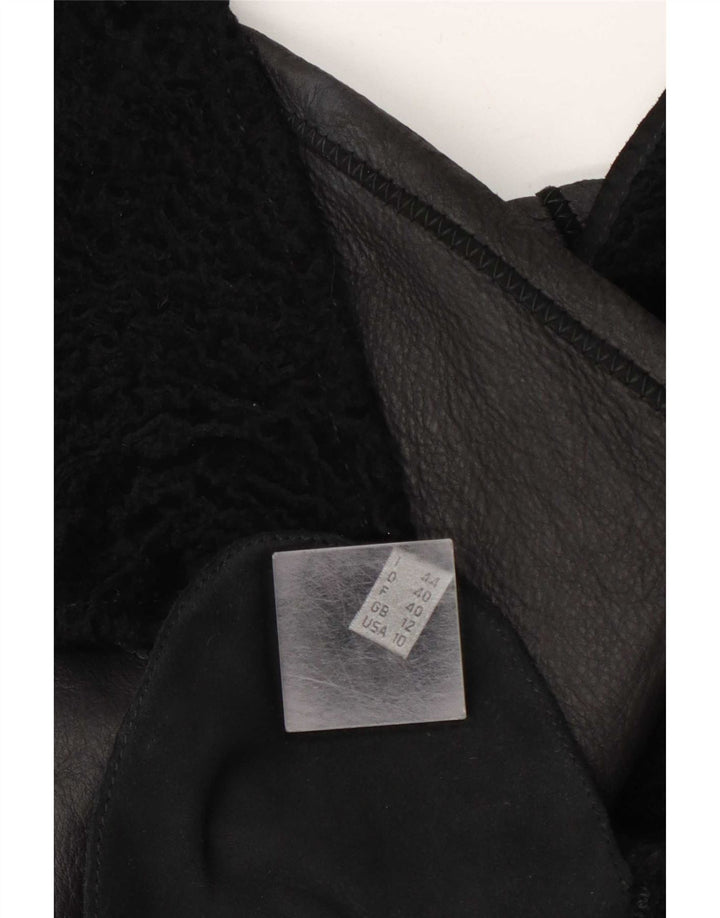 Vintage Damen Übergroßer Lammfellmantel UK 12 Medium Schwarz