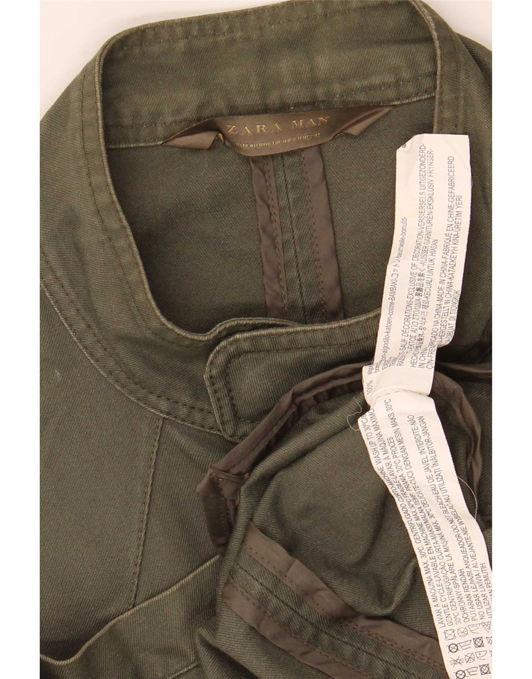 Zara Herren Militärjacke UK 38 Medium Khaki Baumwolle