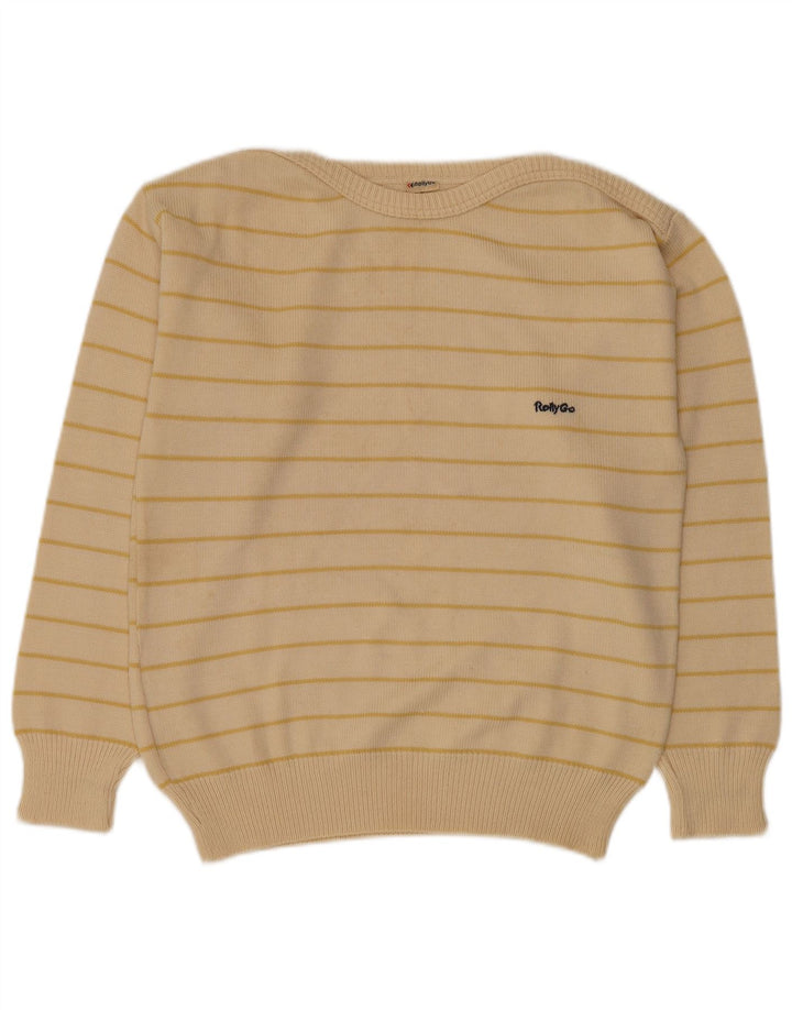 Vintage Herren-Pullover mit U-Boot-Ausschnitt, mittelbeigefarben, gestreift, Polyacryl