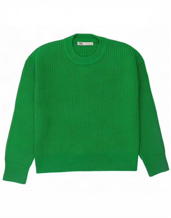 Zara Damen-Pullover, übergroß, Rundhalsausschnitt, Gr. 10, Größe S, Grün, Acryl