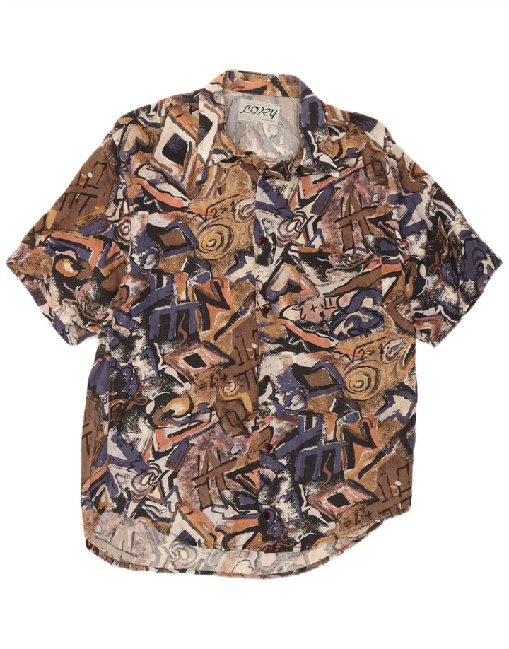 Vintage Herren-Kurzarmhemd mit abstraktem Muster, mittelgroß, mehrfarbig