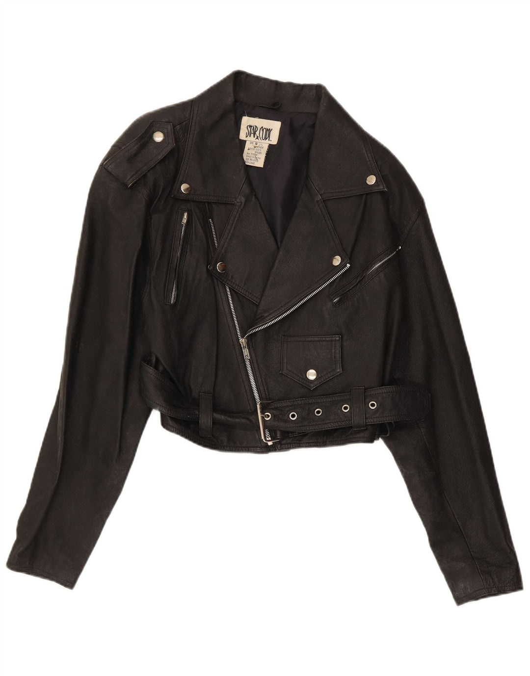 Vintage Damen Crop Leder Bikerjacke UK 10 Kleines schwarzes Leder