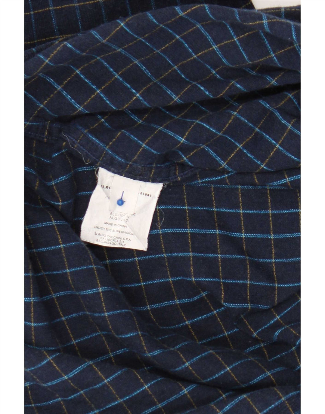 Sergio Tacchini Herrenhemd, groß, marineblau, kariert, Baumwolle