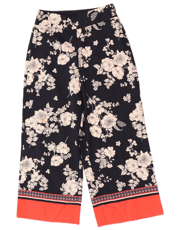 Oasis Damen-Hose mit weitem Bein, kurz geschnitten, UK 8, Größe S, W28, L23, Marineblau mit Blumenmuster
