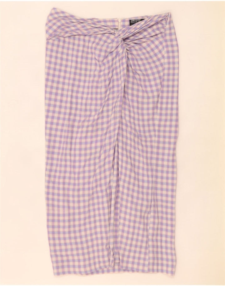 Zara Damen Maxirock Large W32 Lila Gingham