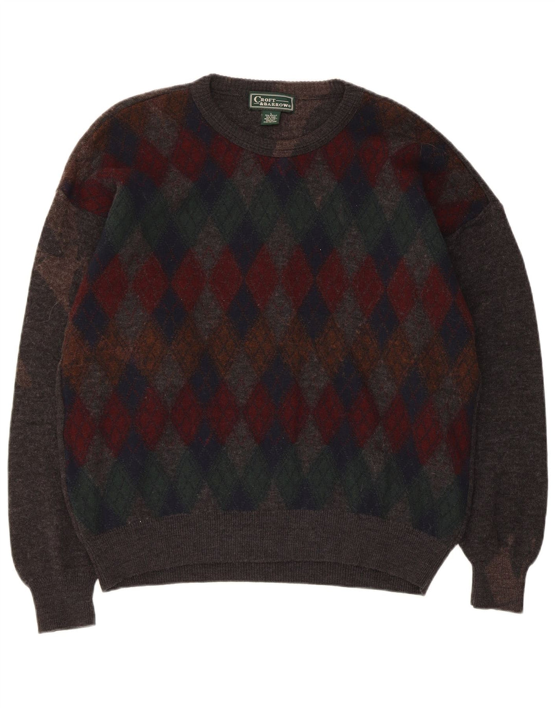 Croft & Barrow Herren-Pullover mit Rundhalsausschnitt, Größe L, Grau Argyle/Diamant