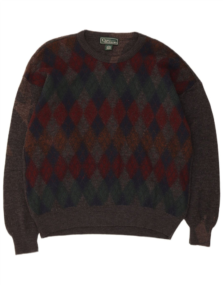 Croft & Barrow Herren-Pullover mit Rundhalsausschnitt, Größe L, Grau Argyle/Diamant